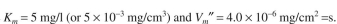 Two enzymes are both immobilized on the same flat, nonporous surface. For enzyme A the sub- strate is S₁. For enzyme B the substrate is S₂. The product of the first reaction is S₂. That is:    a. Figure 3.P1 depicts the rate of the first reaction on the surface as a function of local con- centrations of S₁. If the bulk concentration of S₁ is 100 mg/l and the mass transfer coeffi- cient is    cm/s, what is the rate of consumption of S₁ for a    surface? What is the surface concentration of S₁?  b. The rate of the second reaction is:         where    The bulk concentra- tion of    is maintained as 5 mg/l and the mass transfer coefficient is the same for     and S₂. Calculate    and the rate of formation of P (assuming all stoichiometric coeffi- cients are one).