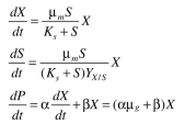 The kinetics of microbial growth, substrate consumption, and mixed-growth-associated prod- uct formation for a chemostat culture are given by the following equations:   The kinetic parameter values are   substrate,      a. Determine the optimal dilution rate maximizing the productivity of product formation (PD). b. Determine the optimal dilution rate maximizing the productivity of cell (biomass) forma- tion (DS). [Problem adapted from one suggested by L. Erickson.]