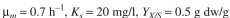 The kinetics of microbial growth, substrate consumption, and mixed-growth-associated prod- uct formation for a chemostat culture are given by the following equations:   The kinetic parameter values are   substrate,      a. Determine the optimal dilution rate maximizing the productivity of product formation (PD). b. Determine the optimal dilution rate maximizing the productivity of cell (biomass) forma- tion (DS). [Problem adapted from one suggested by L. Erickson.]