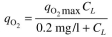 E. coli have a maximum respiration rate,   wt-h. It is desired to achieve a cell mass of 20 g dry wt/l. The   is 120   in a 1000-l reactor (800 l working volume). A gas stream enriched in oxygen is used which gives a value of   28 mg/L. If oxygen becomes limiting, growth and respiration slow; for example,   where   is the dissolved oxygen concentration in the fermenter. What is   when the cell mass is at 20 g/l?