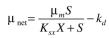 Redo Example 16.4 if the Contois equation for growth applies. In this case   The values of   are the same as for Example 16.4, but   no longer applies. Assume   MLVSS. Example 16.4. An industrial waste with an inlet   of 800 mg/l must be treated to reduce the exit   level to <font face=symbol></font>20 mg/l. The inlet flow rate is 400 m ³/h. Kinetic parameters have been estimated for waste as     A waste treatment unit of 3200 m ³is available. Assume a recycle ratio of 0.40 and   If you operate at a value of <font face=symbol></font>c <font face=symbol></font>120 h, find S and determine if sufficient   removal is attained in a well-mixed activated-sludge process to meet specifications. What will be X and the sludge production rate from this process?<div style=padding-top: 35px> 