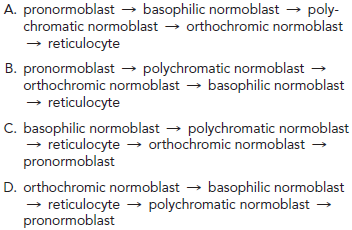 Which of the following depicts the normal sequence of erythroid maturation? (Objective 1)