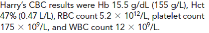 Harry, a 30-year-old male in good physical condition, had a routine physical examination as a requirement for purchasing a life insurance policy. A CBC was ordered with the following results: Hb 15.5 g/dL (155 g/L), Hct 47% (0.47 L/L), RBC count    platelet count    and WBC count    Consider how you could explain these results in a healthy male.    If this were a newborn, would you change your evaluation? If so, why?