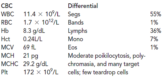 John is a 4-year-old boy who frequently complains of weakness, fatigue, and dyspnea. The family moved to the United States from Greece before the child's birth. Both parents experienced fatigue from time to time but never consulted a physician. Consider the types of anemia most often found at this age and the laboratory tests that could help establish a diagnosis.  What is the significance, if any, of knowing the parents' background and medical history?  The parents took John, the 4-year-old Greek patient, to a pediatrician for a checkup. A CBC ordered had the following results:    Additional tests were performed on John's blood to determine the cause of his anemia.    If abnormal, list hemoglobins that are elevated, decreased, or abnormally present.