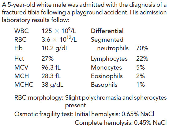 The patient's osmotic fragility test demonstrates that his erythrocytes have what type of osmotic fragility? (Objectives 2, 5) A) increased B) decreased C) normal D) questionable