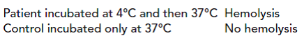 How would you interpret the following results of a Donath- Landsteiner test? (Objective 4)   A) positive B) negative C) invalid because of control reaction D) equivocal-repeat in 2 weeks