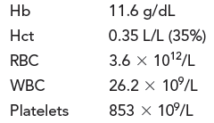Roger, a 52-year-old man with hyperuricemia, went to the clinic for a follow-up evaluation for splenomegaly. His palpable spleen, noted 18 months earlier, had been gradually enlarging. He originally denied fatigue, fever, and discomfort. He was examined, and a CBC was ordered. The results revealed leukocytosis, thrombocytosis, and anemia.  Consider how reflex laboratory testing can assist in diagnosing this patient.  Physical examination revealed a slightly enlarged liver and palpable spleen. Roger had hyperuricemia. Blood counts showed:    The blood cell differential showed marked anisocytosis, poikilocytosis with many teardrops, and numerous nucleated red blood cells (NRBCs). Immature myeloid cells were found along with basophilia and large platelets.  Based on Roger's history and current laboratory data, what other tests should be performed?