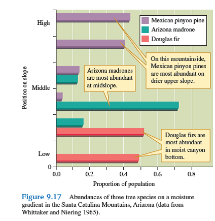 What does the position of pines along moisture gradients in both the Santa Catalina Mountains of Arizona (see fig. 9.17 ) and the Great Smoky Mountains of Tennessee (see fig. 9.18 ) suggest about pine water relations        