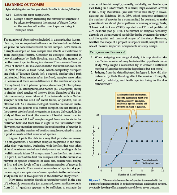 How many species are there This is one of the most fundamental questions that an ecologist can ask about a community. With increasing threats to biological diversity, species richness is also one of the most important community attributes we might measure. For instance, estimates of species richness are critical for determining areas suitable for conservation, for diagnosing the impact of environmental change on a community, or for identifying critical habitat for rare or threatened species. However, determining the number of species in a community is not a simple undertaking. Sound estimates of species richness for most taxa require a carefully designed, standardized sampling program. Here we will review some of the basic factors that an ecologist needs to consider when designing such a sampling program to gather information about species richness within and among communities. Sampling Effort The number of species recorded in a sample of a community increases with higher sampling effort. We reviewed a highly simplified example of this in chapter 6 (see p. 136), where we considered how numbers of quadrats influenced estimates of species richness in the benthic community of a small Rocky Mountain stream. In that example, a relatively small sample size was required. However, often far more effort is required. For example, Petri Martikainen and Jari Kouki (2003) estimated that to verify the presence or absence of threatened beetle species in the boreal forests of Finland required a sample of over 400 beetle species. They also suggested that a sample of over 100,000 individual beetles may be required to assess just 10 forest areas in Finland for their suitability to serve as conservation areas for threatened beetle species. To reduce the sampling effort required to estimate species richness, community ecologists and conservationists often focus on groups of organisms that are reliable indicators of species richness.      Indicator Taxa Because of the great cost and time of making thorough inventories of species diversity, ecologists have proposed a wide variety of taxa as indicators of overall biological diversity. Indicator taxa have generally been well-known and conspicuous groups of organisms such as birds and butterflies. However, it appears that indicator taxa need to be chosen with caution. For example, John Lawton of Imperial College in the United Kingdom and 12 colleagues (Lawton et al. 1998) attempted to characterize biological diversity along a disturbance gradient in the tropical forest of Cameroon, Africa, using indicator taxa. In addition to birds and butterflies, Lawton and his colleagues sampled flying beetles, beetles living in the forest canopy, canopy ants, leaf-litter ants, termites, and soil nematodes. They sampled these taxa from 1992 to 1994 and spent several more years sorting and cataloging the approximately 2,000 species collected. This work required approximately 10,000 s cientist hours. Unfortunately, the conclusion at the end of this massive study was that no one group serves as a reliable indicator of species richness for other taxonomic groups. Lawton and his colleagues estimated that their survey included from one-tenth to one-hundredth the total number of species in their study site. Citing their own experience, they concluded that characterizing the full biological diversity of just 1 hectare of tropical forest would require from 100,000 to 1 million scientist hours. As a consequence of these time constraints, ecologists will likely continue to focus their studies of diversity on smaller groups of taxa. However, even with a restricted taxonomic focus, it is important to standardize sampling across study communities.  Standardized Sampling Standardizing sampling effort and technique is generally necessary to provide a valid basis for comparing species richness across communities. For example, Frode Ødegaard of the Norwegian Institute for Nature Research took great care to standardize sampling as he compared species richness among plant-feeding beetles living in a tropical dry forest and in a tropical rain forest in Panama Standardized Sampling Standardizing sampling effort and technique is generally necessary to provide a valid basis for comparing species richness across communities. For example, Frode Ødegaard of the Norwegian Institute for Nature Research took great care to standardize sampling as he compared species richness among plant-feeding beetles living in a tropical dry forest and in a tropical rain forest in Panama (Ødegaard 2006). Ødegaard sampled both forests from a canopy crane of the sort discussed in chapter 1 (see p. 7) that provided access to similar areas of forest (~0.8 ha). He standardized the amount of time he spent sampling each tree or vine and he used the same sampling techniques in both forests. Ødegaard also sampled the beetles on approximately the same number of plant species-50 species in the dry forest and 52 in the rain forest. His efforts resulted in the capture of very similar numbers of individual beetles in the two forests: 35,479 in dry forest versus 30,352 in rain forest. However, his collections in rain forest included 37% more beetle species than in dry forest: 1,603 species in rain forest versus 1,165 in dry forest. Because Ødegaard took care to standardize sampling, we can conclude that the species richness of plant-feeding beetles was probably higher at his rain forest study site. If his sampling efforts were uneven, we could not reach such a conclusion.  Why do most surveys of species diversity focus on restricted groups of relatively well-known organisms such as plants, mammals, and butterflies