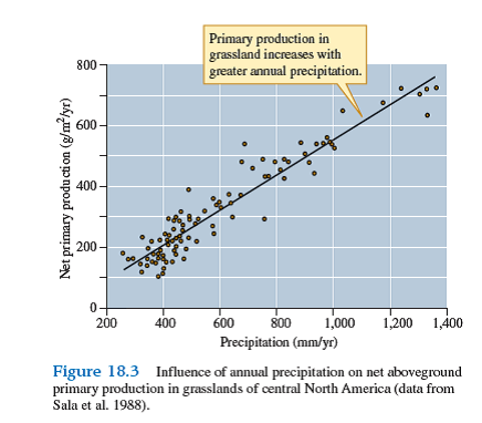 Why was precipitation alone, without temperature, sufficient to account for most of the variation in grassland net primary production across central North America (see fig. 18.3 )
