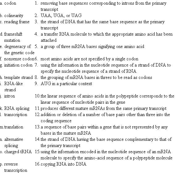 For each of the terms in the left column, choose the best matching phrase in the right column.  