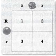 INTERPRETING GRAPHICS: Use the diagram of a Punnett square below to answer the question that follows.   The Punnett square above shows the expected results of a cross between two pea plants. R and r represent the alleles for round seed and wrinkled seed traits, respectively. What would the seed texture phenotype of the plant in box 4 be? F) round G) Rr H) wrinkled J) rr