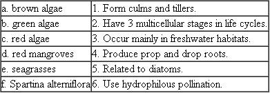 Match the following seaweeds and vascular plants with their distinctive features: