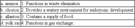 Match each of the following extra-embryonic membranes with the appropriate function:  