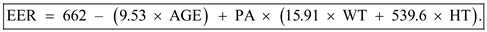 Estimated energy requirements (EER) can be calculated based on the following five factors. 1) Age in years (AGE) 2) Physical activity (PA) 3) Height (HT in meters) 4) Weight (WT in kilograms) 5) Gender The formula used to calculate the EER for men is given below.   The formula used to calculate the EER for women is given below:   Thus, the options (b), (c), (d) and (e) are incorrect. The term body fat percentage refers to the percent fat corresponding to the total body mass. The body mass excluding the fat percent refers to the lean body mass. The body fat percentage is not used in the calculation of EER. Thus, the correct option is,  