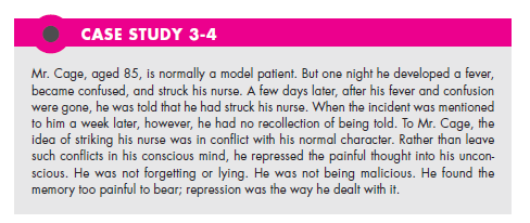 In Case Study 3-4, please describe the underlying feelings that have led to Mr. Cage's repressing the incident where he struck the nurse. (In Reference Case Study 3-4)   