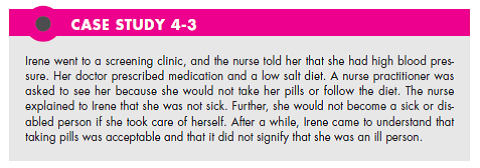 What concept does Case Study 4-3 illustrate? Can you think of other examples of a patient accepting treatment when they do not actually have an illness?  (In Reference Case Study 4-3)   
