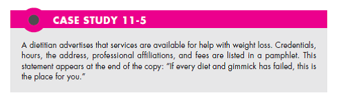 With reference to Case Study 11-5, what is the ethical issue involved in referring to the achievements of one's clinical practice? (In Reference Case Study 11-5)