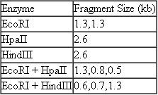 A small DNA molecule was cleaved with several different restriction nucleases, and the size of each fragment was determined by gel electrophoresis. The following data were obtained.   (a) Is the original molecule linear or circular  (b) Draw a map of restriction sites, showing distances between sites, that is consistent with the data presented. (c) How many additional maps are compatible with the data  (d) What would have to be done to locate the cleavage sites unambiguously with respect to each other