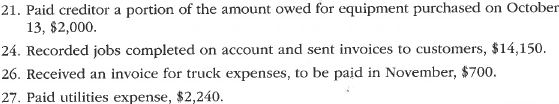 Journal entries and trial balance  On October 1, 2016, Jay Pryor established an interior decorating business, Pioneer Designs. During the month, Jay completed the following transactions related to the business:     Enter the following transactions on Page 2 of the two-column journal:          Instructions  1. Journalize each transaction in a two-column journal beginning on Page 1, referring to the following chart of accounts in selecting the accounts to be debited and credited. (Do not insert the account numbers in the journal at this time.) Journal entry explanations may be omitted.     2. Post the journal to a ledger of four-column accounts, inserting appropriate posting references as each item is posted. Extend the balances to the appropriate balance columns after each transaction is posted.  3. Prepare an unadjusted trial balance for Pioneer Designs as of October 31, 2016.  4. Determine the excess of revenues over expenses for October.  5. Can you think of any reason why the amount determined in (4) might not be the net income for October