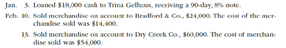 Sales and notes receivable transactions  The following were selected from among the transactions completed by Caldemeyer Co. during the current year. Caldemeyer Co. sells and installs home and business security systems.         Instructions  Journalize the entries to record the transactions.