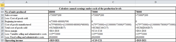 Absorption costing Under absorption costing both the fixed and variable manufacturing costs are considered while calculating the product cost and thus the ending inventory is also calculated using the total manufacturing costs. In absorption costing the fixed overhead to the extent of goods sold are charged to current year income statement and the balance overhead is carry forwarded to the next year by including it as part of ending inventory. Variable costing Under variable costing only the variable manufacturing costs are considered while calculating the product cost and thus the ending inventory is calculated using the variable costs. The fixed overhead incurred are charged to income statement in the current year itself and there is no carry forward of overhead to the next year. Return on assets (ROA) Return on assets is calculated as percentage of operating income earned on the total invested assets of company. Higher return on assets indicates higher profitability of company while lower return on assets indicates lower profitability. Formula to calculate return on assets   Residual income Residual income is another method used to determine performance of division. It subtracts the opportunity cost of capital employed from divisional performance. Residual income is therefore excess of earnings earned over the cost of capital. Formula to calculate residual income   a.Prepare a table showing annual accounting earnings under absorption costing as shown below   Thus, operating income for 68,000 units produce is   , for 73,000 units produce is   and for 78,000 units produce is   Following shows the working   b.LT would chose production level of 78,000 units as at this units the operating income of company is maximum c.LIFO is Last in First Out. This means the units produced latest are sold first and then earlier available units are sold or held as ending inventory Prepare a table computing valuation of ending inventory as shown below   Following shows the working   d.Prepare residual income for each production levels as shown below   Thus, LT would prefer production of   if residual income was used for bonus purpose Following shows the working   e.Calculate return on assets for each production level as shown below   Thus, LT would prefer   which would maximize its return on assets Following shows the working   5