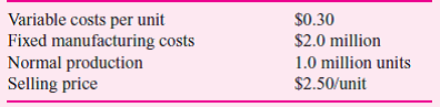 MAPICS Co. uses full absorption costing and has the following cost structure:      In the first year of production, MAPICS produced 1.4 million units and sold 1.0 million units. In the second year, MAPICS sold 1.0 million units but produced 0.8 million units. Fixed manufacturing costs are allocated to products using normal volume. There was no beginning inventory in year 1, and FIFO is used to value inventories. Any unabsorbed or overabsorbed overhead is written off to cost of goods sold. Required: a. Analyze the change in profitability between years 1 and 2. b. What would profits have been if 0.6 million units were produced in the second year