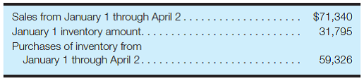 Use gross profit ratio to calculate inventory loss Franklin Co. has experienced gross profit ratios for 2016, 2015, and 2014 of 33%, 30%, and 31%, respectively. On April 3, 2017, the firm's plant and all its inventory were destroyed by a tornado. Accounting records for 2017, which were available because they were stored in a protected vault, showed the following:     Required: Calculate the amount of the insurance claim to be filed for the inventory destroyed in the tornado. (Hint: Use the cost of goods sold model and a gross profit ratio that will result in the largest claim.)