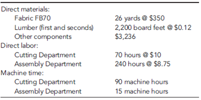 Beauville Furniture Corporation produces sofas, recliners, and lounge chairs. Beauville is located in a medium-sized community in the southeastern part of the United States. It is a major employer in the community. In fact, the economic well-being of the community is tied very strongly to Beauville. Beauville operates a sawmill, a fabric plant, and a furniture plant in the same community. The sawmill buys logs from independent producers. The sawmill then processes the logs into four grades of lumber: firsts and seconds, No. 1 common, No. 2 common, and No. 3 common. All costs incurred in the mill are common to the four grades of lumber. All four grades of lumber are used by the furniture plant. The mill transfers everything it produces to the furniture plant, and the grades are transferred at cost. Trucks are used to move the lumber from the mill to the furniture plant. Although no outside sales exist, the mill could sell to external customers, and the selling prices of the four grades are known. The fabric plant is responsible for producing the fabric that is used by the furniture plant. To produce three totally different fabrics (identified by fabric ID codes FB60, FB70, and FB80, respectively), the plant has three separate production operations-one for each fabric. Thus, production of all three fabrics occurs at the same time in different locations in the plant. Each fabric's production operation has two processes: the weaving and pattern process and the coloring and bolting process. In the weaving and pattern process, yarn is used to create yards of fabric with different designs. In the next process, the fabric is dyed, cut into 25-yard sections, and wrapped around cardboard rods to form 25-yard bolts. The bolts are transported by forklift to the furniture plant's Receiving Department. All of the output of the fabric plant is used by the furniture plant (to produce the sofas and chairs). For accounting purposes, the fabric is transferred at cost to the furniture plant. The furniture plant produces orders for customers on a special-order basis. The customers specify the quantity, style, fabric, lumber grade, and pattern. Typically, jobs are large (involving at least 500 units). The plant has two production departments: Cutting and Assembly. In the Cutting Department, the fabric and wooden frame components are sized and cut. Other components are purchased from external suppliers and are removed from stores as needed for assembly. After the fabric and wooden components are finished for the entire job, they are moved to the Assembly Department. The Assembly Department takes the individual components and assembles the sofas (or chairs). Beauville Furniture has been in business for over two decades and has a good reputation. However, during the past five years, Beauville experienced eroding profits and declining sales. Bids were increasingly lost (even aggressive bids) on the more popular models. Yet, the company was winning bids on some of the more-difficult-to-produce items. Lance Hays, the owner and manager, was frustrated. He simply couldn't understand how some of his competitors could sell for such low prices. On a common sofa job involving 500 units, Beauville's bids were running $25 per unit, or $12,500 per job more than the winning bids (on average). Yet, on the more difficult items, Beauville's bids were running about $60 per unit less than the next closest bid. Gisela Berling, vice president of finance, was assigned the task of preparing a cost analysis of the company's product lines. Lance wanted to know if the company's costs were excessive. Perhaps the company was being wasteful, and it was simply costing more to produce furniture than it was costing its competitors. Gisela prepared herself by reading recent literature on cost management and product costing and attending several conferences that explored the same issues. She then reviewed the costing procedures of the company's mill and two plants and did a preliminary assessment of their soundness. The production costs of the mill were common to all lumber grades and were assigned using the physical units method. Since the output and production costs were fairly uniform throughout the year, the mill used an actual costing system. Although Gisela had no difficulty with actual costing, she decided to explore the effects of using the sales-value-at-split-off method. Thus, cost and production data for the mill were gathered so that an analysis could be conducted. The two plants used normal costing systems. The fabric plant used process costing, and the furniture plant used job-order costing. Both plants used plantwide overhead rates based on direct labor hours. Based on her initial reviews, she concluded that the costing procedures for the fabric plant were satisfactory. Essentially, there was no evidence of product diversity. A statistical analysis revealed that about 90 percent of the variability in the plant's overhead cost could be explained by direct labor hours. Thus, the use of a plantwide overhead rate based on direct labor hours seemed justified. What did concern her, though, was the material waste that she observed in the plant. Maybe a standard cost system would be useful for increasing the overall cost efficiency of the plant. Consequently, as part of her report to Lance, she decided to include a description of the fabric plant's costing procedures-at least for one of the fabric types. She also decided to develop a standard cost sheet for the chosen fabric. The furniture plant, however, was a more difficult matter. Product diversity was present and could be causing some distortions in product costs. Furthermore, statistical analysis revealed that only about 40 percent of the variability in overhead cost was explained by the direct labor hours. She decided that additional analysis was needed so that a sound product costing method could be recommended. One possibility would be to increase the number of overhead rates. Thus, she decided to include departmental data so that the effect of moving to departmental rates could be assessed. Finally, she also wanted to explore the possibility of converting the sawmill and fabric plant into profit centers and changing the existing transfer pricing policy. With the cooperation of the cost accounting manager for the mill and each plant's controller, she gathered the following data for last year: Sawmill:  Joint manufacturing costs: $900,000     Fabric Plant:  Budgeted overhead: $1,200,000 (50% fixed) Practical volume (direct labor hours): 120,000 hours Actual overhead: $1,150,000 (50% fixed) Actual hours worked:     Departmental data on Fabric FB70 (actual costs and actual outcomes):         *Unitsare measured in yards for the Weaving and Pattern Department and in bolts forthe Coloring and Bolting Department. Note: With the exception of the cardboard bolt rods, materials are added at the beginning of each process. The cost of the rods is relatively insignificant and is included in overhead. Proposed standard cost sheet for Fabric FB70 (for the Coloring and Bolting Department only):     Furniture Plant:  Departmental data (budgeted):     After some discussion with the furniture plant controller, Gisela decided to use machine hours to calculate the overhead rate for the Cutting Department and direct labor hours for the Assembly Department rate (the Cutting Department was more automated than the Assembly Department). As part of her report, she wanted to compare the effects of plantwide rates and departmental rates on the cost of jobs. She wanted to know if overhead costing could be the source of the pricing problems the company was experiencing. To assess the effect of the different overhead assignment procedures, Gisela decided to examine two prospective jobs. One job, Job A500, could produce 500 sofas, using a frequently requested style and Fabric FB70. Bids on this type of job were being lost more frequently to competitors. The second job, Job B75, would produce 75 specially designed recliners. This job involved a new design and was more difficult for the workers to build. It involved some special cutting requirements and an unfamiliar assembly. Recently, the company seemed to be winning more bids on jobs of this type. To compute the costs of the two jobs, Gisela assembled the following information on the two jobs: Job A500:      Job B75:      Required  Using the weighted average method, calculate the cost per bolt for Fabric FB70.