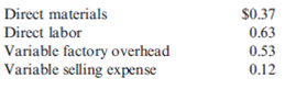 Units Sold to Break Even, Unit Variable Cost, Unit Manufacturing Cost, Units to Earn Target Income  Werner Company produces and sells disposable foil baking pans to retailers for $2.75 per pan. The variable cost per pan is as follows:     Fixed manufacturing cost totals $111,425 per year. Administrative cost (all fixed) totals $48,350. Required:  1. Compute the number of pans that must be sold for Werner to break even. 2. CONCEPTUAL CONNECTION What is the unit variable cost? What is the unit variable manufacturing cost? Which is used in cost-volume-profit analysis and why? 3. How many pans must be sold for Werner to earn operating income of $13,530? 4. How much sales revenue must Werner have to earn operating income of $13,530?