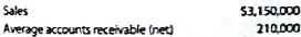 Accounts receivable analysis  A company reports the following:     Determine (A) the accounts receivable turnover and (B) the number of days' sales in receivables. (Round to one decimal place.)