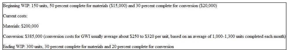 Reconditioning Service; Weighted-Average Method Golf World Inc. (GWI) sells products and services for the sport of golf. One of its key business units specializes in the repair and reconditioning of golf carts. GWI enters into contracts with a number of golf clubs throughout the U.S. in which the clubs send their carts to GWI for a complete recondition: motor, frame repair where necessary, and replacement of seat covers and canvas tops. The clubs usually will cycle 10-15 percent of their carts through this process each year. Because GWI's business has been growing steadily, it is very important to complete the reconditioning of the carts within a budgeted time and cost. The firm uses weighted-average process costing to keep track of the costs incurred in the reconditioning process. GWI's golf cart operations has the following information for the month of November, in which 1,200 carts were started for reconditioning:    Required  1. Complete the cost report for the month of November. 2. GWI is scheduled to start another batch of 1,500 carts for reconditioning in December. Comment on the information the cost report contains regarding planning for December's work.
