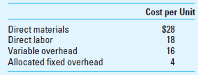 Relevant Cost Exercises Each of the following situations is independent: a. Make or Buy Terry Inc. manufactures machine parts for aircraft engines. CEO Bucky Walters is considering an offer from a subcontractor to provide 2,000 units of product OP89 for $120,000. If Terry does not purchase these parts from the subcontractor, it must continue to produce them in-house with these costs:     Required Should Terry Inc. accept the offer from the subcontractor Why or why not Include a consideration of both financial and nonfinancial factors. b. Disposal of Assets A company has an inventory of 2,000 different parts for a line of cars that has been discontinued. The net book value (NBV) of this inventory is $50,000. The parts can be either remachined at a total additional cost of $25,000 and then sold for $30,000 or sold as-is for $2,500. Required What should it do Include a consideration of both financial and nonfinancial factors. c. Replacement of an Asset An uninsured boat costing $90,000 was wrecked the first day it was used. It can be either sold as-is for $9,000 cash and replaced with a similar boat costing $92,000 or rebuilt for $75,000 and be brand new as far as operating characteristics and looks are concerned. Required What should be done Include a consideration of both financial and nonfinancial factors. d. Profit from Processing Further Deaton Corporation manufactures products A, B, and C from a joint process. Joint costs are allocated on the basis of relative sales value of the products at the split-off point. Additional information for Deaton Corporation follows:     Required  1. Define the following terms: joint production process; joint production costs; separable processing costs; and split-off point. 2. Which, if any, of products A, B, and C should be processed further and then sold (Show calculations.) 3. Why do accountants allocate to individual products joint/common costs in a joint manufacturing process  e. Make or Buy Eggers Company needs 20,000 units of a part to use in producing one of its products. If Eggers buys the part from McMillan Company for $90 instead of making it, Eggers will not use the released facilities in another manufacturing activity. Forty percent of the fixed overhead will continue irrespective of CEO Donald Mickey's decision. The cost data are     Required Determine which alternative is more attractive to Eggers and by what amount. What nonfinancial factors might bear upon the ultimate decision  f. Selection of the Most Profitable Product DVD Production Company produces two basic types of video games, Flash and Clash. Pertinent data for DVD Production Company follow:     The DVD game craze is at its height so that either Flash or Clash alone can be sold to keep the plant operating at full capacity. However, labor capacity in the plant is insufficient to meet the combined demand for both games. Flash and Clash are processed through the same production departments. Required  1. What is the meaning and importance of the statement that Flash and Clash are processed through the same production departments  2. Which product should be produced Briefly explain your answer. g. Special-Order Pricing Barry's Bar-B-Que is a popular lunch-time spot. Barry is conscientious about the quality of his meals, and he has a regular crowd of 600 patrons for his $5 lunch. His variable cost for each meal is about $2, and he figures his fixed costs, on a daily basis, at about $1,200. From time to time, bus tour groups with 50 patrons stop by. He has welcomed them since he has capacity to seat 700 diners in the average lunch period, and his cooking and wait staff can easily handle the additional load. The tour operator generally pays for the entire group on a single check to save the wait staff and cashier the additional time. Due to competitive conditions in the tour business, the operator is now asking Barry to lower the price to $3.50 per meal for each of the 50 bus tour members. Required Should Barry accept the $3.50 price Why or why not What if the tour company were willing to guarantee 200 patrons (or four bus loads) at least once a month for $3.00 per meal