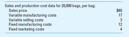 Special Order Green Grow Inc. (GGI) manufactures lawn fertilizer. Because of the product's very high quality, GGI often receives special orders from agricultural research groups. For each type of fertilizer sold, each bag is carefully filled to have the precise mix of components advertised for that type of fertilizer. GGI's operating capacity is 22,000 one-hundred-pound bags per month, and it currently is selling 20,000 bags manufactured in 20 batches of 1,000 bags each. The firm just received a request for a special order of 5,000 one-hundred-pound bags of fertilizer for $130,000 from APAC, a research organization. The production costs would be the same, but there would be no variable selling costs. Delivery and other packaging and distribution services would cause a one-time $2,500 cost for GGI. The special order would be processed in two batches of 2,500 bags each. (No incremental batch-level costs are anticipated.) The following information is provided about GGI's current operations:     No marketing costs would be associated with the special order. Since the order would be used in research and consistency is critical, APAC requires that GGI fill the entire order of 5,000 bags. Required  1. What is the total relevant cost of filling this special-sales order  2. What would be the change in operating income if the special order is accepted  3. What is the breakeven selling price per unit for the special sales order (that is, what is the selling price that would result in a zero effect on operating income)  4. Prepare comparative income statements, contribution format, for both the current situation and assuming the special order is accepted at the breakeven price determined in requirement 3 above. 5. Suppose that after GGI accepts the special order, it finds that unexpected production delays will not allow it to supply all 5,000 units from its own plants and meet the promised delivery date. It can provide the same materials by purchasing them in bulk from a competing firm. The materials would then be packaged in GGI bags to complete the order. GGI knows the competitor's materials are very good quality, but it cannot be sure that the quality meets its own exacting standards. There is not enough time to carefully test the competitor's product to determine its quality. What should GGI do