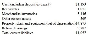 Liquidity of Kroger  The Kroger Company is one of the world's largest supermarket chains. These selected items were adapted from a recent Kroger balance sheet. (Dollar amounts are in millions.)     Instructions  a. Using the information above, compute the amounts of Kroger 's total current assets and total quick assets. b. Compute the company's ( 1 ) current ratio, ( 2 ) quick ratio, and ( 3 ) working capital. (Round ratios to two decimal points.) c. From these computations, are you able to conclude whether Kroger is a good credit risk for short-term creditors or on the brink of bankruptcy? Explain. d. Is there anything unusual about the operating cycle of supermarkets that would make you think that they normally would have lower current ratios than, say, large department stores? e. What other types of information could you utilize in performing a more complete analysis of Kroger 's liquidity?