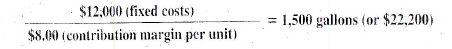 Purple Cow operates a chain of drive-ins selling primarily ice cream products. The following information is taken from the records of a typical drive-in now operated by the company:    Based on these data, the monthly break-even sales volume is determined as follows:     Instructions  a. Currently, all store managers have contracts calling for a bonus of 20 cents per gallon for each gallon sold beyond the break-even point. Compute the number of gallons of ice cream that must be sold per month in order to earn a monthly operating income of $ 10,000 (round to the nearest gallon). b. To increase operating income, the company is considering the following two alternatives: 1. Reduce the selling price by an average of $2.00 per gallon. This action is expected to increase the number of gallons sold by 20 percent. (Under this plan, the manager would be paid a salary of $2,500 per month without a bonus.) 2. Spend $3,000 per month on advertising without any change in selling price. This action is expected to increase the number of gallons sold by 10 percent. (Under this plan, the manager would be paid a salary of $2,500 per month without a bonus.) Which of these two alternatives would result in the higher monthly operating income? How many gallons must be sold per month under each alternative for a typical outlet to break even? Provide schedules in support of your answers. c. Draft a memo to management indicating your recommendations with respect to these alternative marketing strategies.
