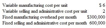 Applying CVP Concepts Mathias Corporation manufactures and sells wire rakes. The rakes sell for $20 each. Information about the company's costs is as follows:     a. Determine the company's monthly break-even point in units. b. Determine the sales volume (in dollars) required for a monthly operating income of $1,200,000. c. Compute the company's margin of safety if its current monthly sales level is $2,500,000. d. Estimate the amount by which monthly operating income will increase if the company anticipates a $100,000 increase in monthly sales volume.