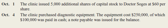 Record the following selected transactions in general journal form for Quantum Clinic, Inc.nclude a brief explanation of the transaction as part of each journal entry.       