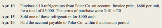 Kitchen Electrics uses a perpetual inventory system.he following are three recent merchandising transactions:     Instructions  a.repare journal entries to record these transactions assuming that Kitchen Electrics records purchases of merchandise at: 1.et cost 2.ross invoice price b.ssume that Kitchen Electrics did not pay Polar Co.ithin the discount period but instead paid the full invoice price on May 10.repare journal entries to record this payment assuming that the original liability had been recorded at: 1.et cost 2.ross invoice price c.ssume that you are evaluating the efficiency of Kitchen Electric's bill-paying procedures.hich accounting method-net cost or gross invoice price-provides you with the most useful information Explain.