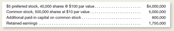 Franks, Inc., has preferred and common stock outstanding as follows:     Calculate the book value on common stock, assuming preferred dividends are cumulative and are currently one year in arrears.