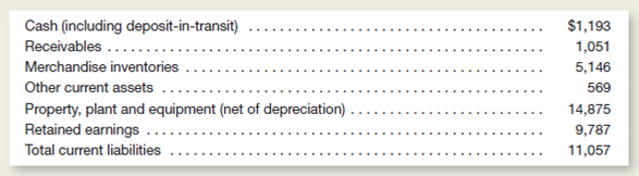 The Kroger Company is one of the world's largest supermarket chains.hese selected items were adapted from a recent Kroger balance sheet.Dollar amounts are in millions.)     Instructions  a.sing the information above, compute the amounts of Kroger 's total current assets and total quick assets. b.ompute the company's ( 1 ) current ratio, ( 2 ) quick ratio, and ( 3 ) working capital.Round ratios to two decimal points.) c.rom these computations, are you able to conclude whether Kroger is a good credit risk for short-term creditors or on the brink of bankruptcy Explain. d.s there anything unusual about the operating cycle of supermarkets that would make you think that they normally would have lower current ratios than, say, large department stores e.hat other types of information could you utilize in performing a more complete analysis of Kroger 's liquidity