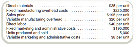 Components of Full Costs  Larcker Manufacturing's cost accountant has provided you with the following information for January operations:     Required  Determine each of the following: a. Variable cost. b. Variable manufacturing cost. c. Full absorption cost. d. Full cost. e. Profit margin. f. Gross margin. g. Contribution margin.