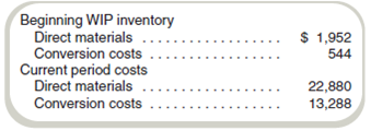 Compute Costs per Equivalent Unit: Weighted-Average Method  The Matsui Lubricants plant uses the weighted-average method to account for its work-in-process inventories. The accounting records show the following information for a particular day:     Quantity information is obtained from the manufacturing records and includes the following:     Required  Compute the cost per equivalent unit for direct materials and conversion costs.