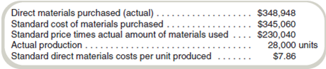 Variable Cost Variances: Materials Purchased and Materials Used Are Not Equal  Golden Company reported the following information concerning its direct materials:     Required  Compute the direct materials cost variances. Prepare an analysis for management like the one in Exhibit 17.3.