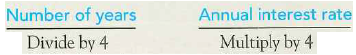 If interest is compounded quarterly, rather than yearly, how do you adjust the number of years and annual interest rate when using the present value tables A) B) C) D)