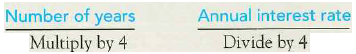 If interest is compounded quarterly, rather than yearly, how do you adjust the number of years and annual interest rate when using the present value tables A) B) C) D)