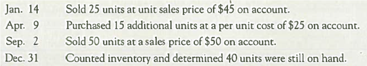 (Supplement 7C) Recording Purchases and Sales Using Perpetual and Periodic Inventory Systems  Kangaroo Jim Company reported beginning inventory of 100 units at a per unit cost of $25. It had the following purchase and sales transactions during 2012:     Required:  Record each transaction, assuming that Kangaroo Jim Company uses ( a ) a perpetual inventory system and ( b ) a periodic inventory system.