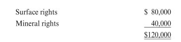 Sauer Energy purchased land in fee for $100,000. The fair market values of the surface and mineral rights were determined by a qualified appraiser as follows:   Prepare a journal entry to record the purchase.<div style=padding-top: 35px> 