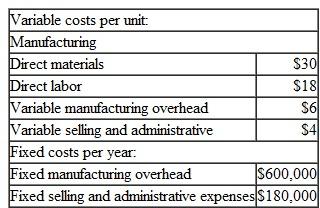 Variable and Absorption Costing Unit Product Costs and Income Statements O'Donnell Company manufactures and sells one product. The following information pertains to each of the company's first three years of operations: During its first year of operations, O'Donnell produced 100,000 units and sold 80,000 units. During its second year of operations, it produced 75,000 units and sold 90,000 units. In its third year, O'Donnell produced 80,000 units and sold 75,000 units. The selling price of the company's product is $70 per unit. Required: 1. Assume the company uses variable costing and a FIFO inventory flow assumption (FIFO means first-in first-out. In other words, it assumes that the oldest units in inventory are sold first): a. Compute the unit product cost for year 1, year 2, and year 3. b. Prepare an income statement for year 1, year 2, and year 3. 2. Assume the company uses variable costing and a LIFO inventory flow assumption (LIFO means last-in first-out. In other words, it assumes that the newest units in inventory are sold first): a. Compute the unit product cost for year 1, year 2, and year 3. b. Prepare an income statement for year 1, year 2, and year 3. 3. Assume the company uses absorption costing and a FIFO inventory flow assumption (FIFO means first-in first-out. In other words, it assumes that the oldest units in inventory are sold first): a. Compute the unit product cost for year 1. year 2, and year 3. b. Prepare an income statement for year 1, year 2, and year 3. 4. Assume the company uses absorption costing and a LIFO inventory flow assumption (LIFO means last-in first-out, In other words. it assumes that the newest units in inventory are sold first): a. Compute the unit product cost for year 1.year 2, and year3. b. Prepare an income statement for year 1 year 2, and year 3.