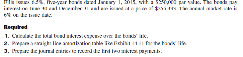 Refer to the bond details in Problem 14-4A. Required 1. Compute the total bond interest expense over the bonds' life. 2. Prepare an effective interest amortization table like the one in Exhibit 14B.2 for the bonds' life. 3. Prepare the journal entries to record the first two interest payments. 4. Use the market rate at issuance to compute the present value of the remaining cash flows for these bonds as of December 31, 2017. Compare your answer with the amount shown on the amortization table as the balance for that date (from part 2) and explain your findings. Reference: Exhibit 14B.2 Reference: Problem 14-4A.